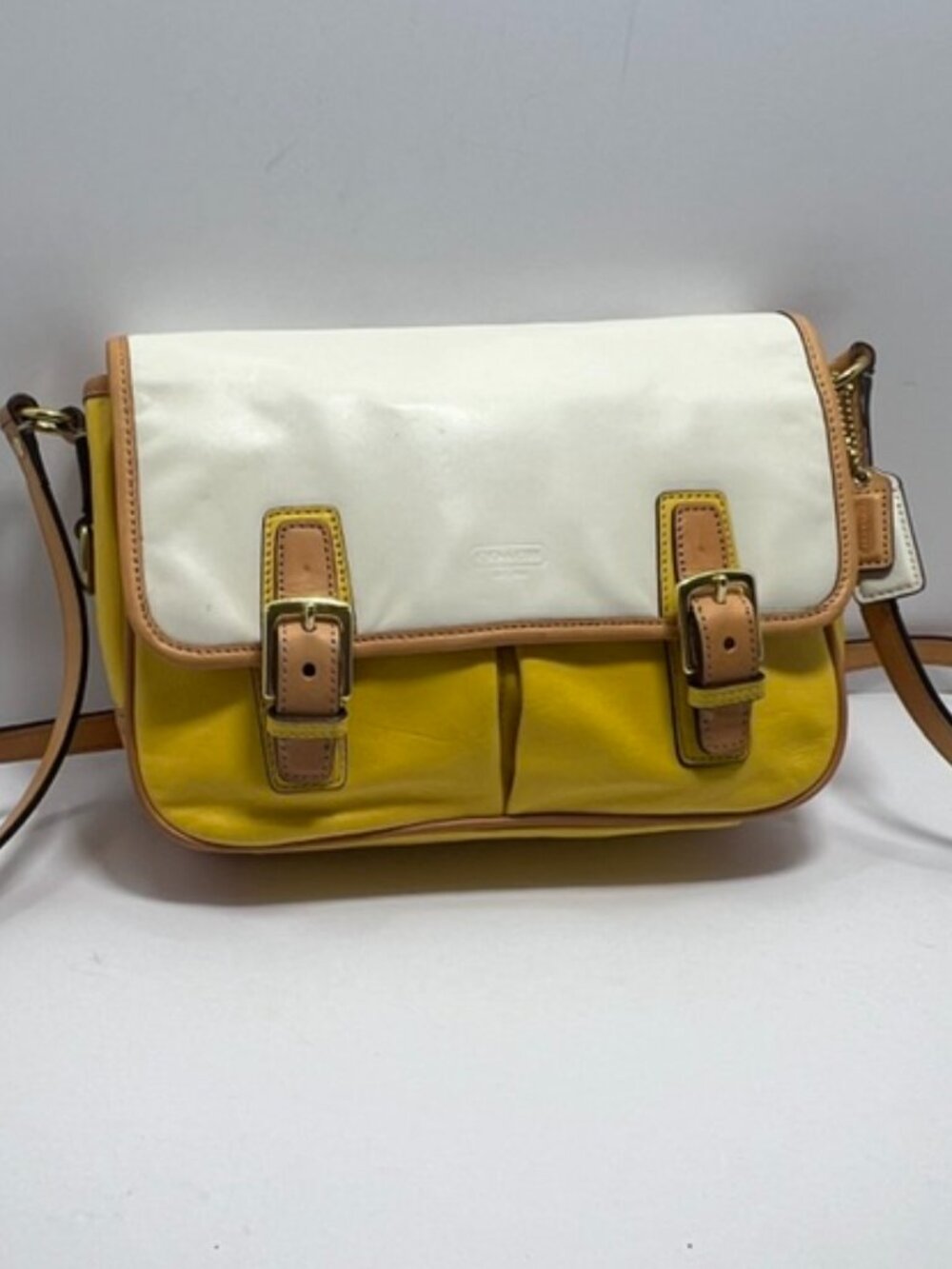 Coach Park Colorblock Leather Crossbody Flap Bag (Style F23383) Lemon Yellow COA